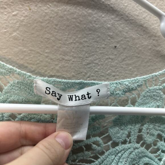 Say What Turquoise Crochet Cardigan XS Boho Festival Fairycore Y2K Beach Sheer - Picture 3 of 6